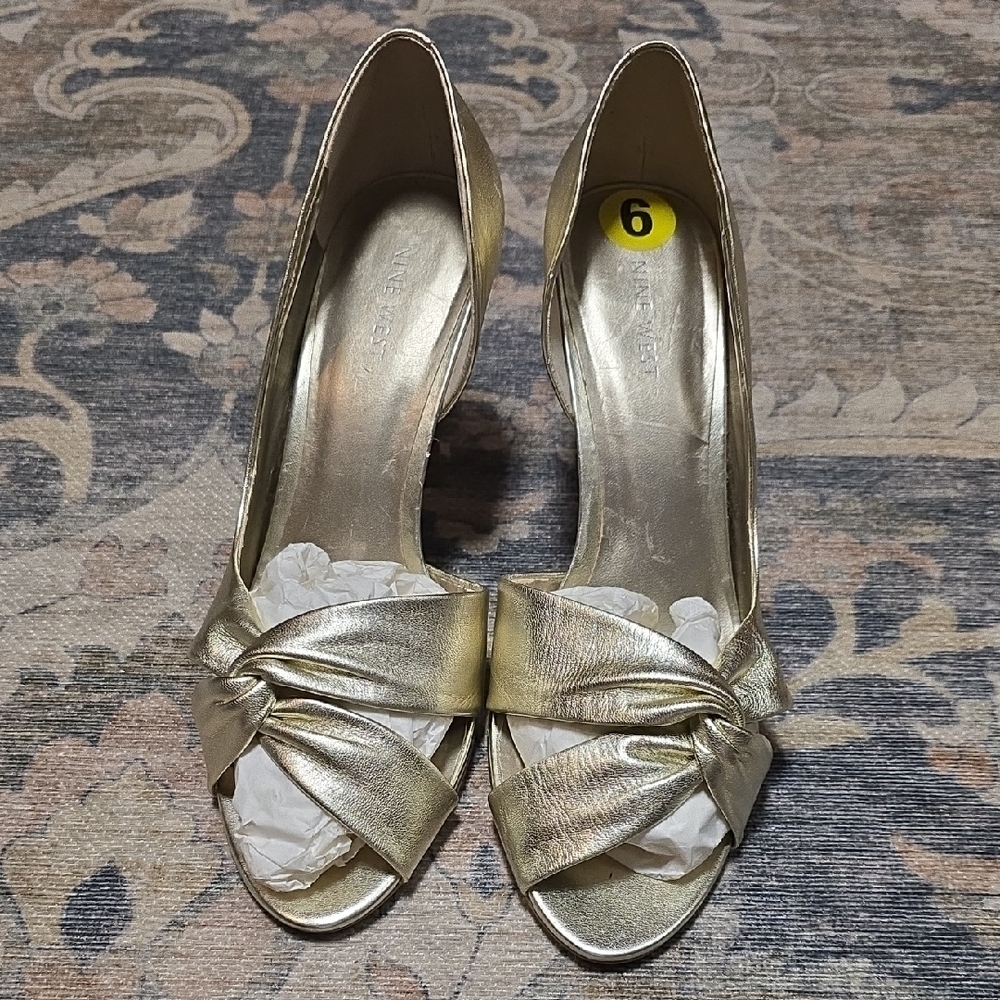 Nine West Gold Knotted Peep-Toe Heels